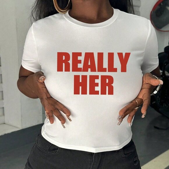 White Casual Women's Letter Graphic Crop Tee - Picture 3 of 5